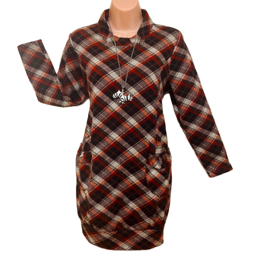 Turtle Neck Plaid Tunic Dress Size M
